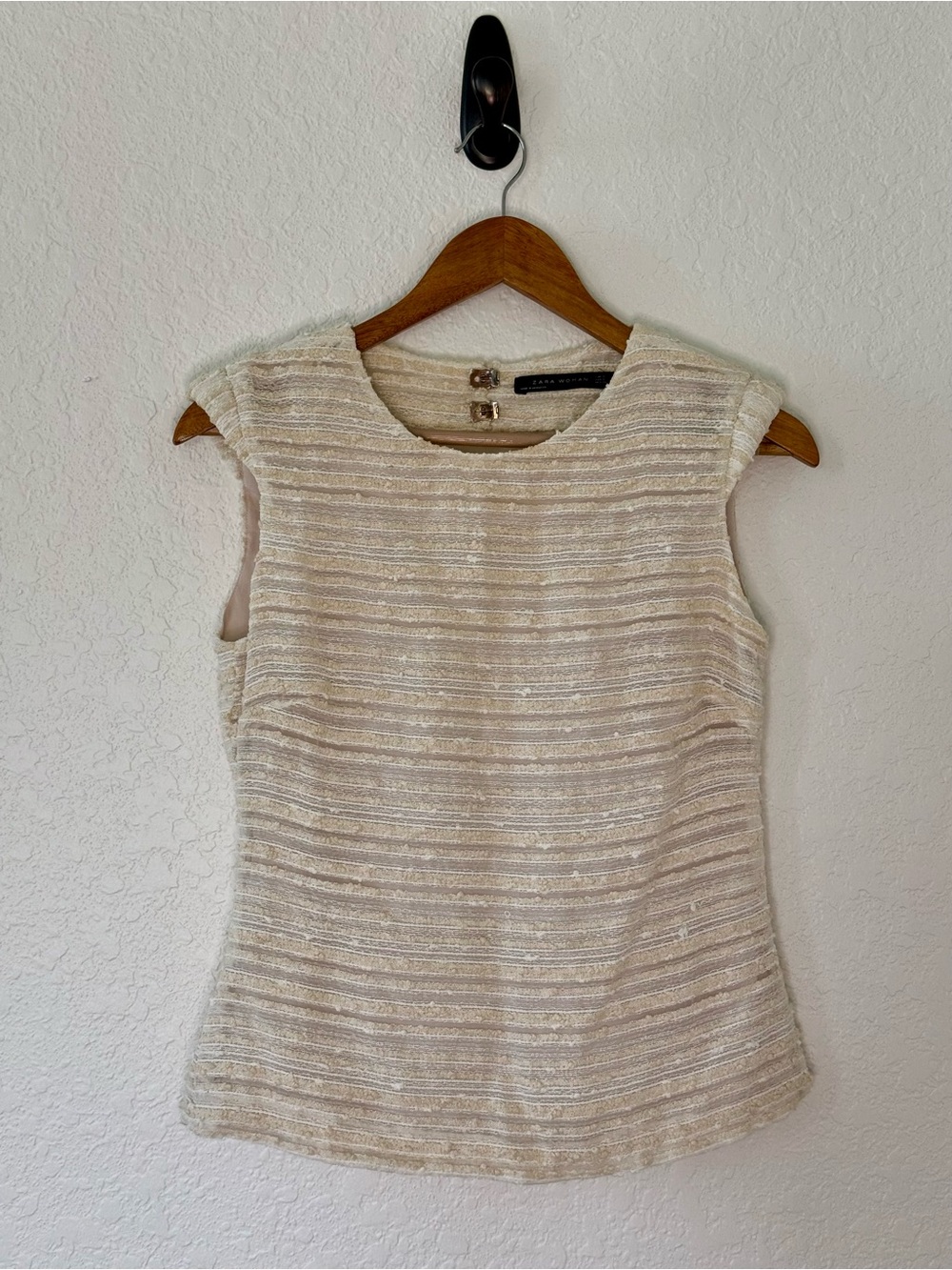 Zara Cream Striped Sleeveless Shell